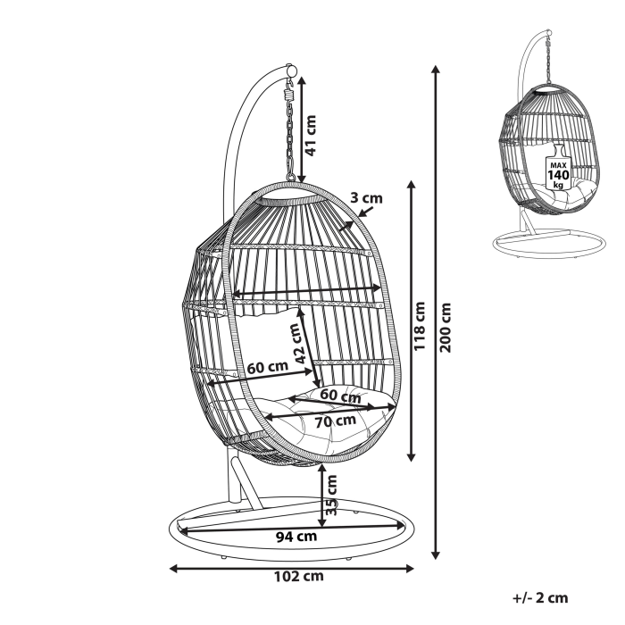 Fotoliu suspendat cu suport ALBA Ratan sintetic Natural [3]