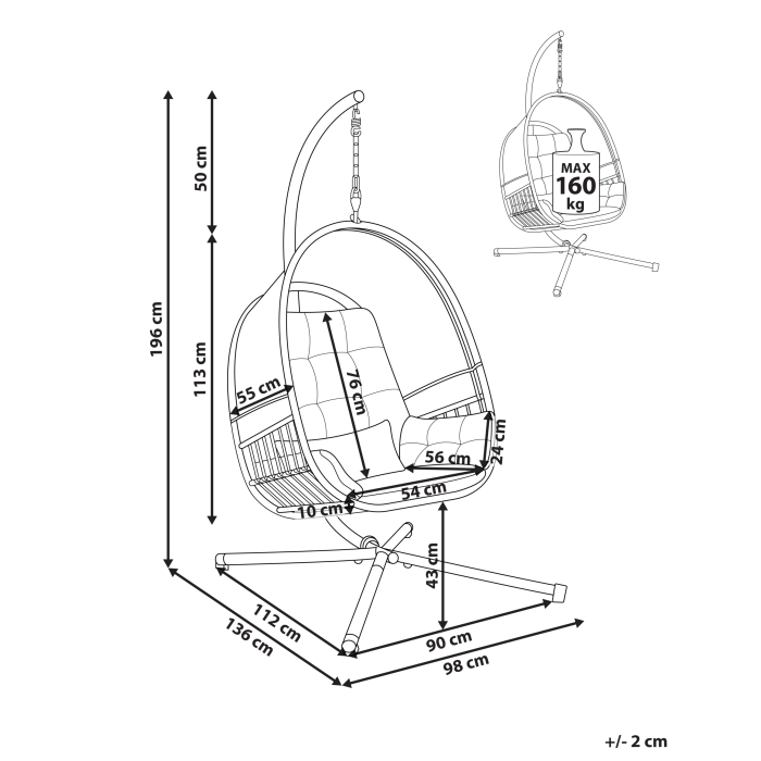 ALVIANO suspended armchair with support Light grey [3]