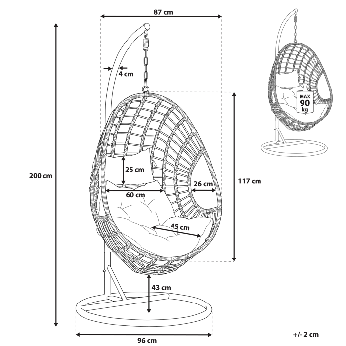 ARPINO Hanging Armchair with Stand Synthetic Rattan Beige [3]