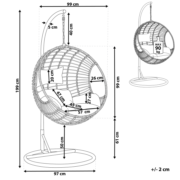 Hanging armchair with support ASPIO Synthetic rattan Black [3]