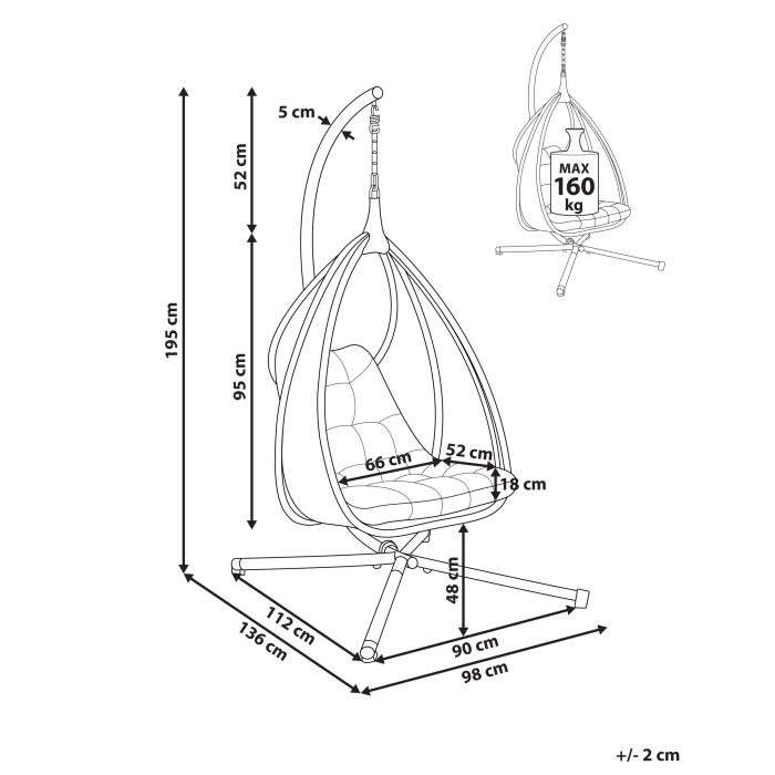 AVEGNO hanging armchair with support Light grey [3]