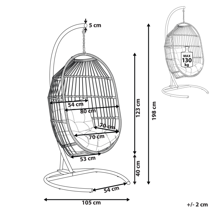 Fotoliu suspendat cu suport SESIA Ratan sintetic Gri închis [3]