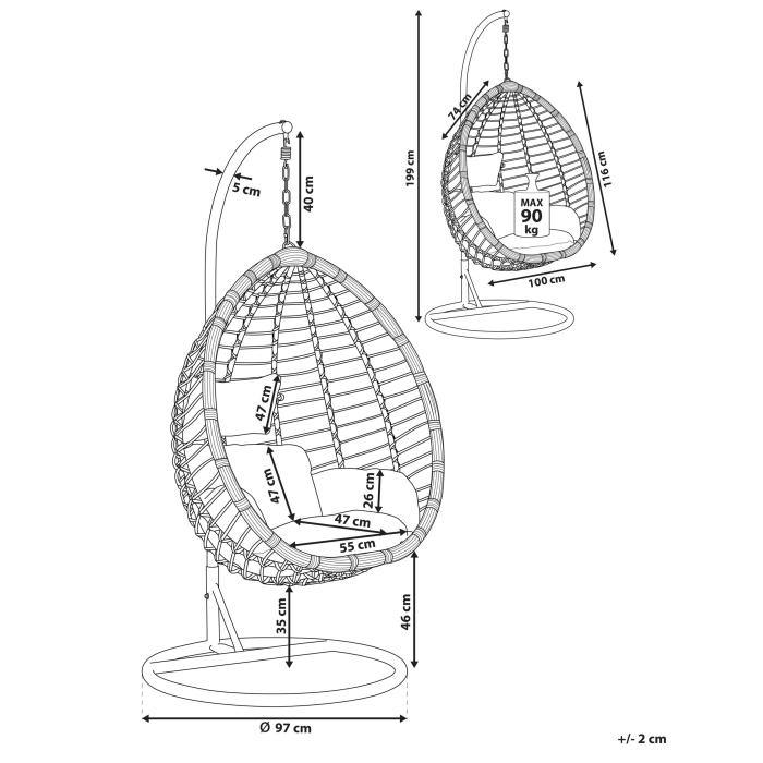 Fotoliu suspendat cu suport TOLLO Ratan sintetic Gri [3]