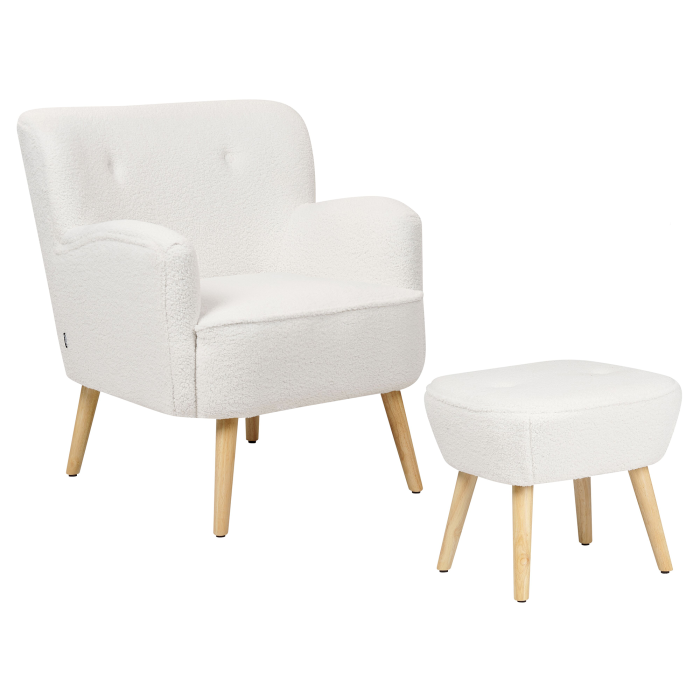 TUMBA Armchair with Boucle Stool White [4]