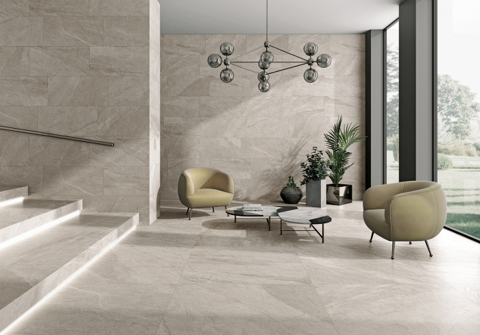 HALEN TAUPE 60X120RT tile with a matte finish and cement/stone-inspired texture—an elegant and versatile choice for any environment. [2]