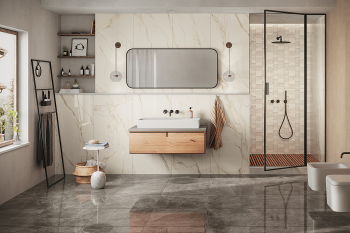 Gresie MVI Calacatta 60LP 60x60x8 – placă porțelanată premium cu finisaj lucios polished, inspirată de eleganța marmurei Calacatta [3]