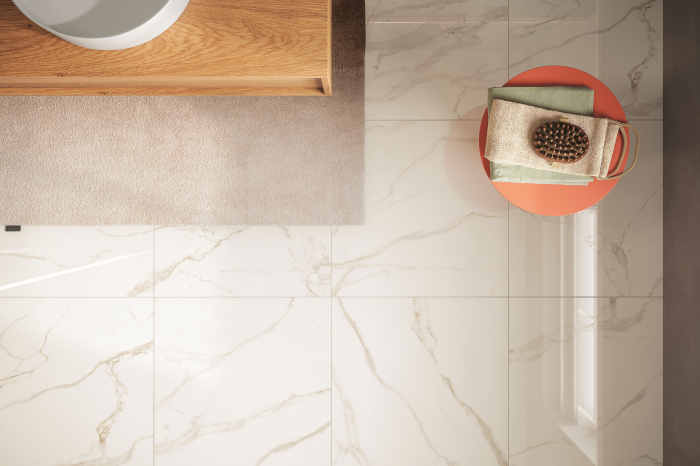 Gresie MVI Calacatta 60LP 60x60x8 – placă porțelanată premium cu finisaj lucios polished, inspirată de eleganța marmurei Calacatta [2]
