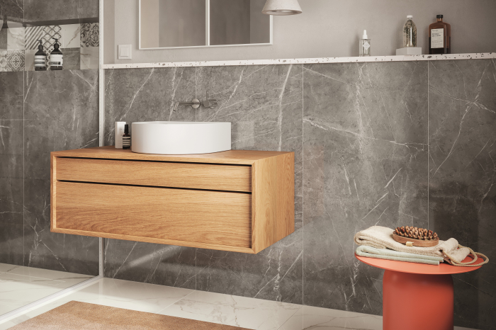 Gresie MVI Grigio 60x120 LP/RT, lucioasă, margini rectificate, aspect marmură gri. Eleganță și durabilitate premium pentru pardoseli și pereți interiori [2]