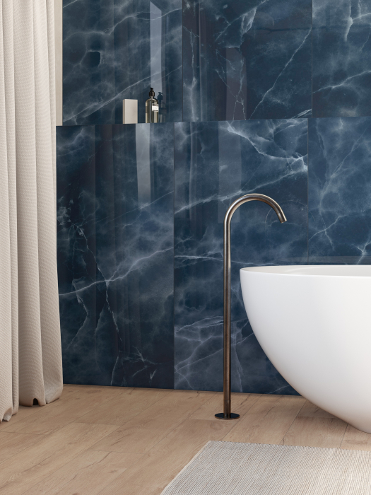 ONICE BLU 60x120 LP/RT tiles, glossy, rectified edges, blue onyx look. Elegance and premium durability for interior floors and walls [2]