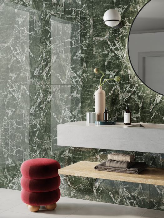 VERDE BOSCO 60LP 60x60x8 tiles – premium porcelain tile with a green marble look, glossy polished finish [2]