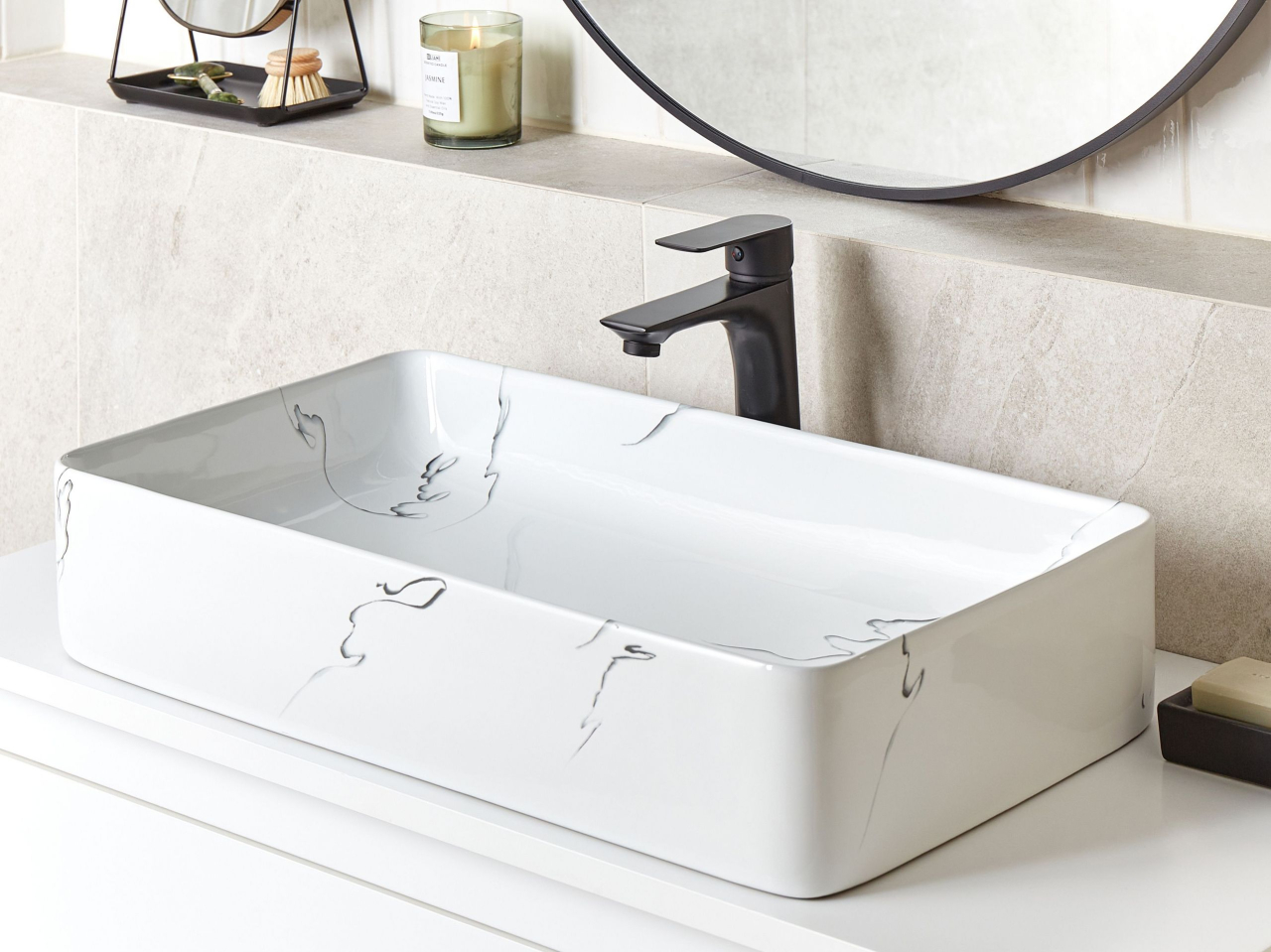HOPI countertop washbasin 61 x 35 cm Ceramic Marble white [1]