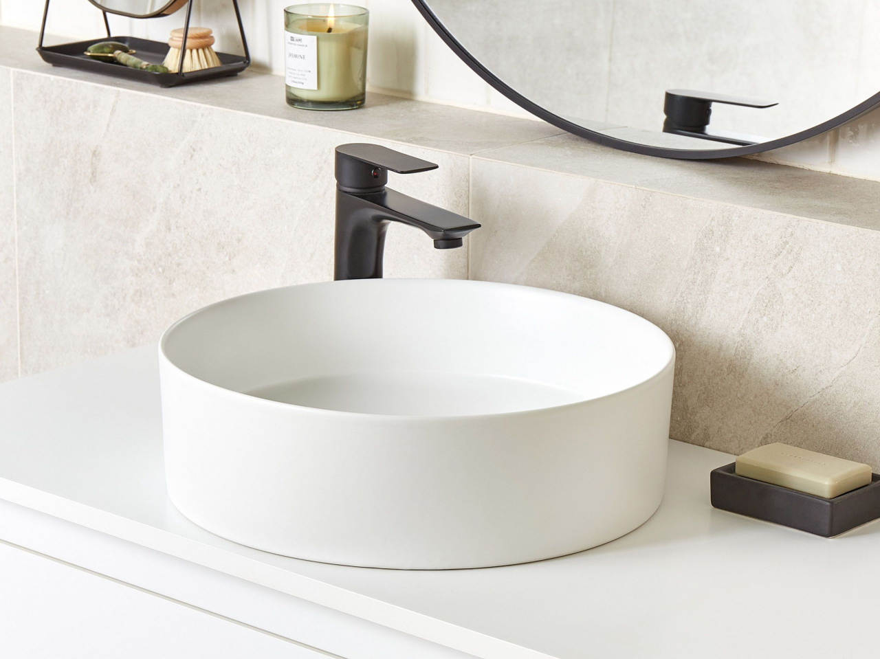 TEBAR Countertop Washbasin ⌀ 40 cm Ceramic Off-white [1]