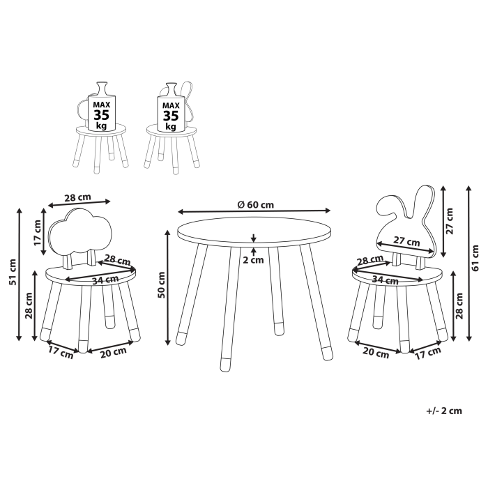 Masă cu scaune pentru copii ROBIN Alb [3]