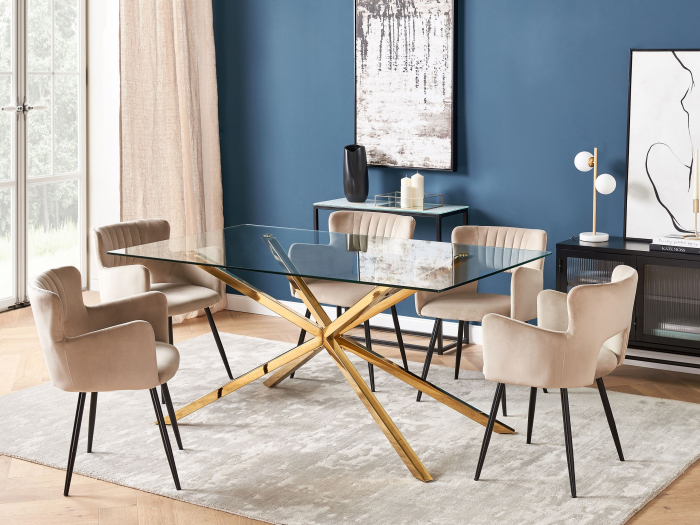 Masă de dining CORA Auriu 160 cm 90 cm Sticlă securizată [1]