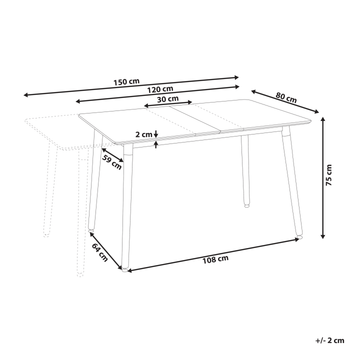 Masă de dining extensibilă MIRABEL Alb 120/150 cm 80 cm [3]