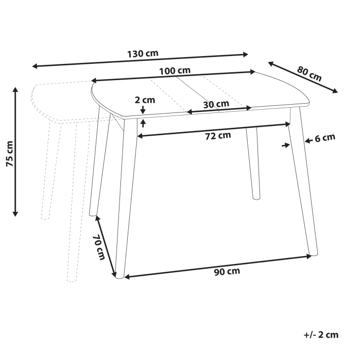 Masă de dining extensibilă TOMS Maro deschis 100/130 cm 80 cm [3]