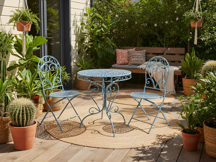 Masă de grădină ALBINIA 70 cm 70 cm Metal Albastru [1]