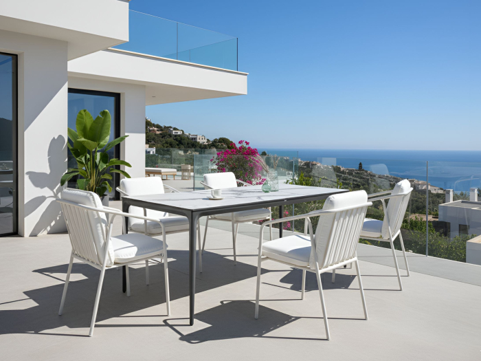 Outdoor dining table SOVARETO 180 cm 90 cm marble effect Marble white [1]