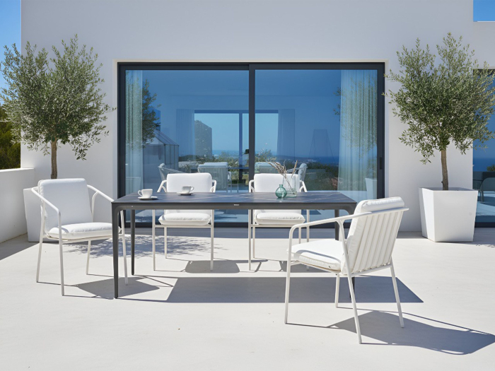 Masă dining de exterior SOVARETO 180 cm 90 cm efect marmorat Negru marmură [1]