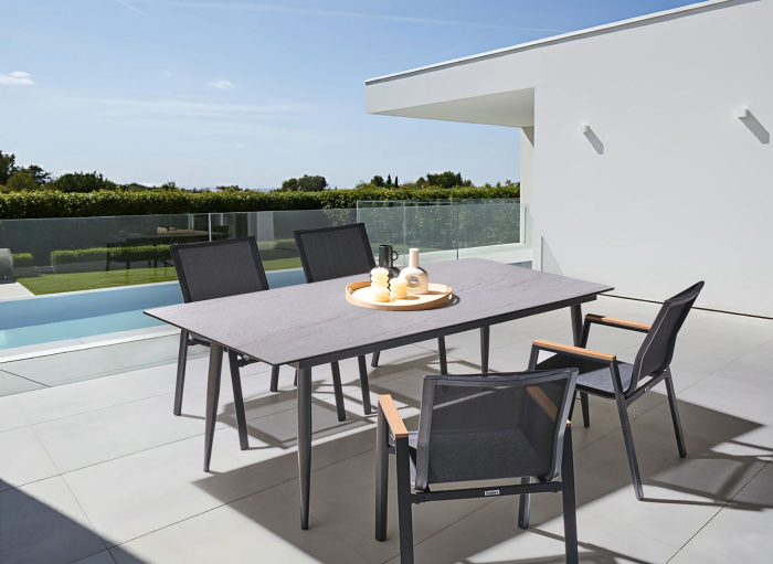 Masă dining de exterior TOLENTINO 180 cm 90 cm efect de piatră Aspect travertin [1]