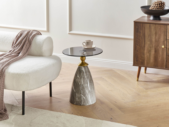 CADY Side Table Tempered Glass Black Marble [1]