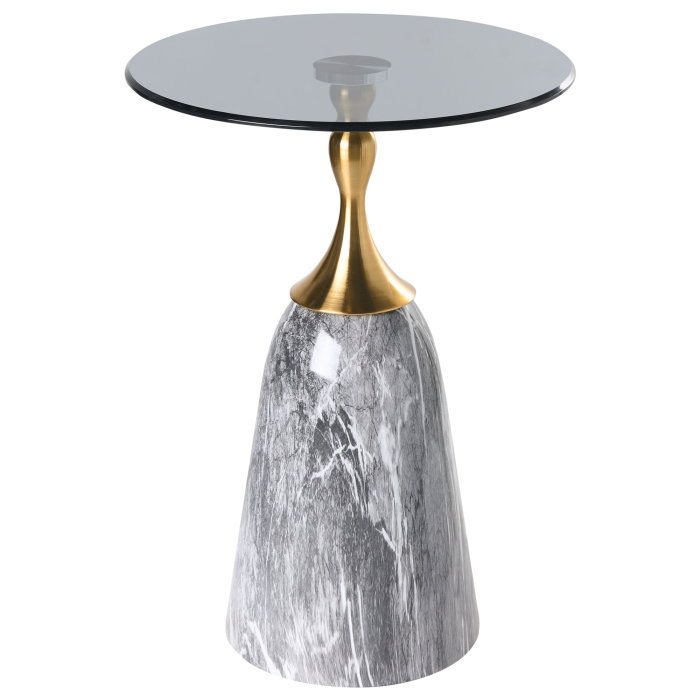 CARTER Side Table Tempered Glass Grey Marble [2]