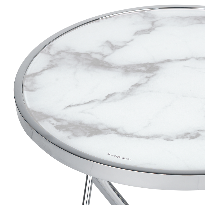 MERIDIAN Side table Tempered glass Marble/Silver [4]