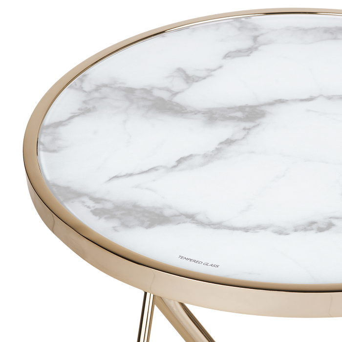 MERIDIAN Side Table Tempered Glass Marble/Gold [4]