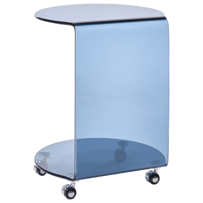 MINTO side table Tempered glass Blue with wheels [5]