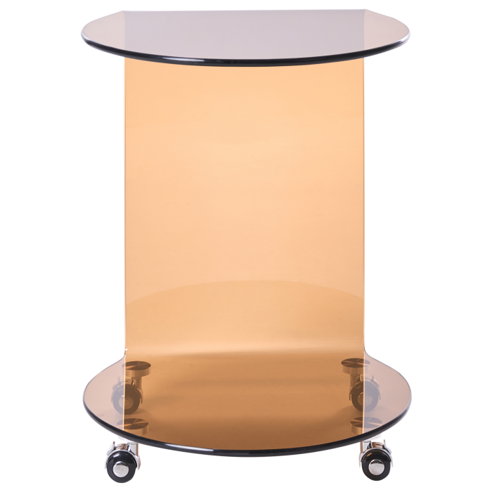 MINTO side table Tempered glass Brown with wheels [4]