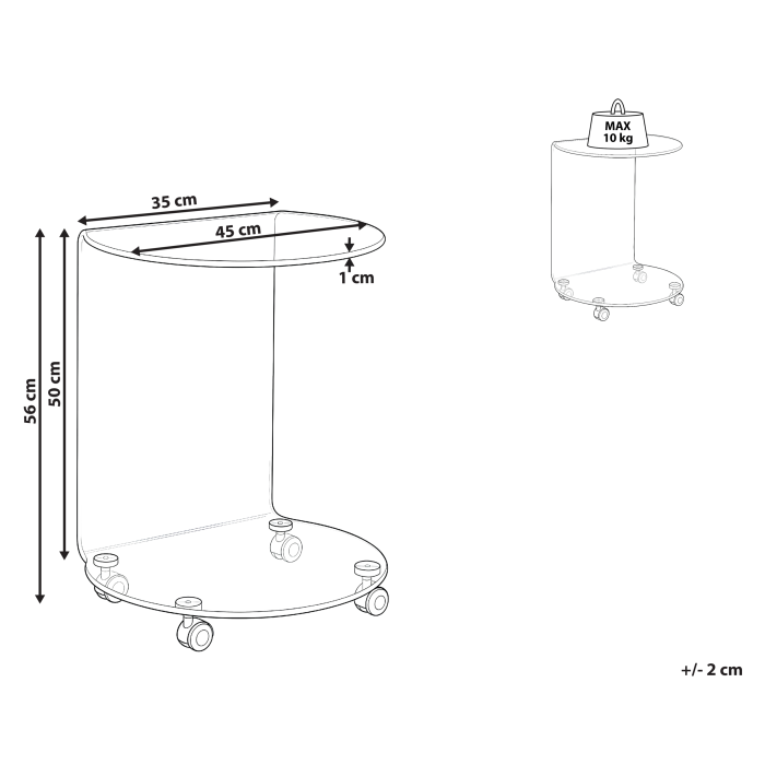 MINTO side table Tempered glass Brown with wheels [3]