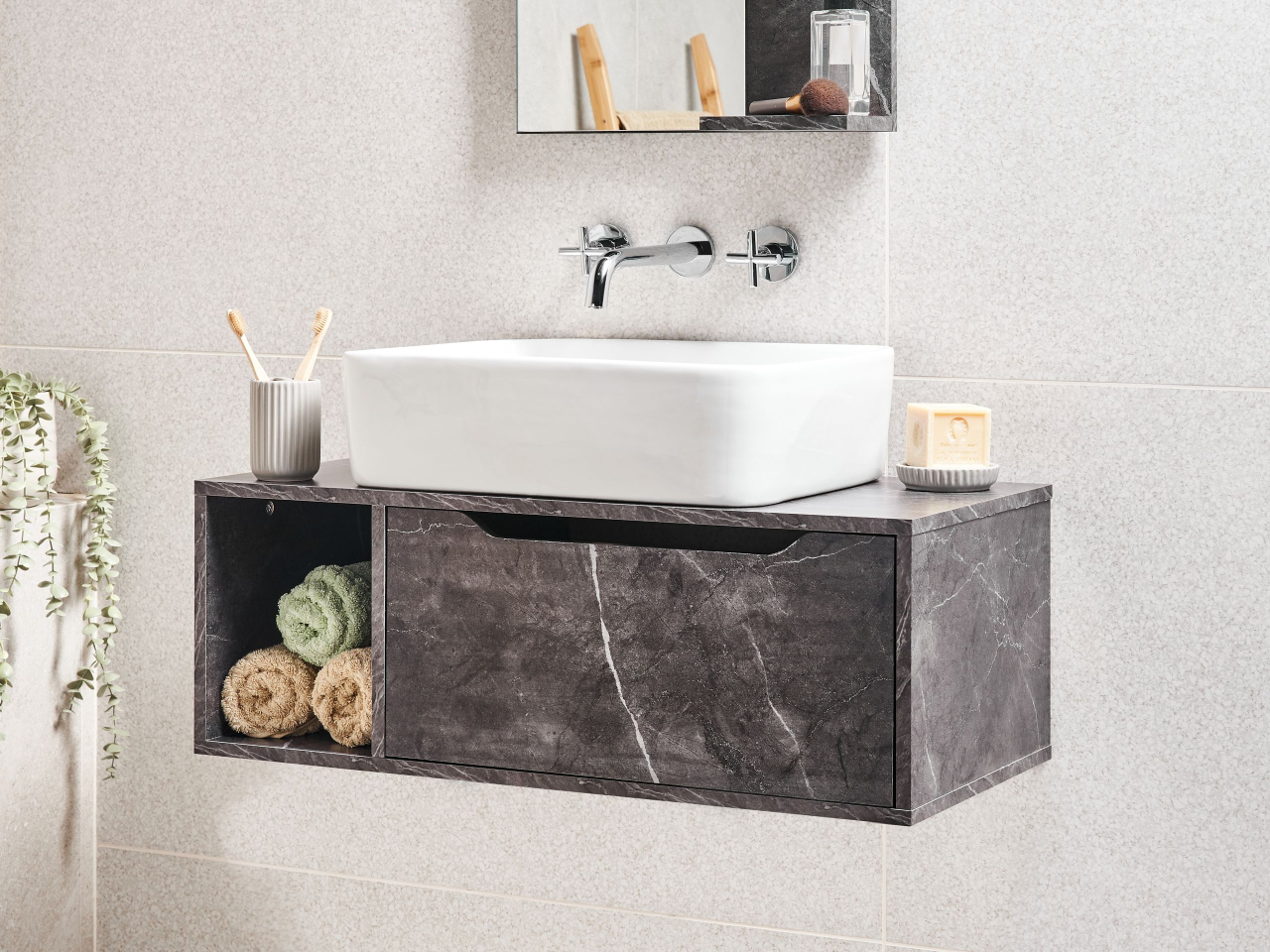 Wall-mounted Washbasin Cover CASCAVEL 80 cm Black Marble [1]