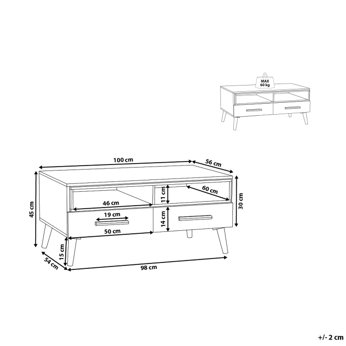 Măsuță de cafea ALLOA Maro deschis/Alb cu depozitare [3]