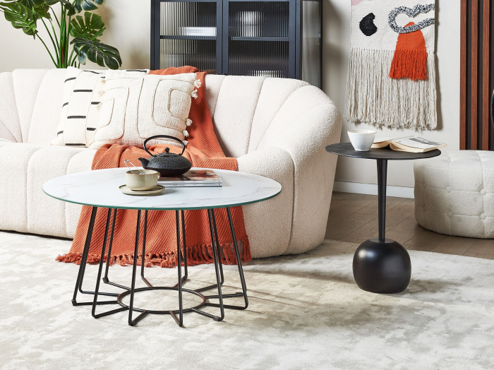 Coffee table BERNIE Tempered glass White marble [1]