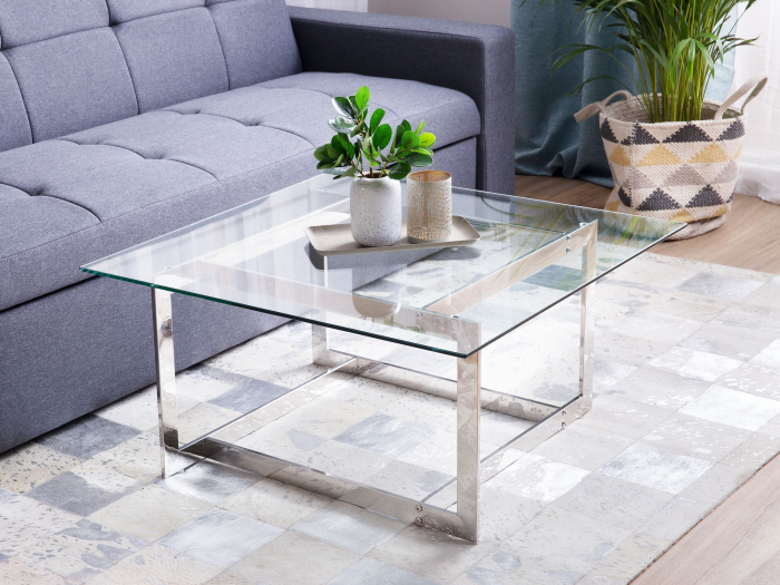 Coffee table CRYSTAL Tempered glass Silver [1]