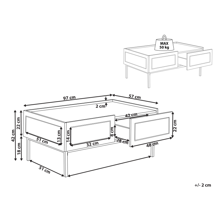 CULLEN coffee table Rattan Black with storage [3]