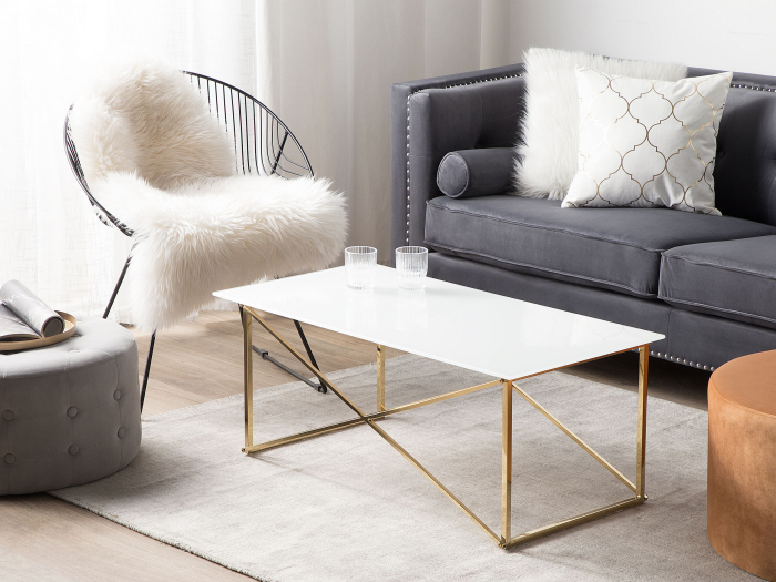 EMPORIA coffee table Tempered glass White/Gold [1]