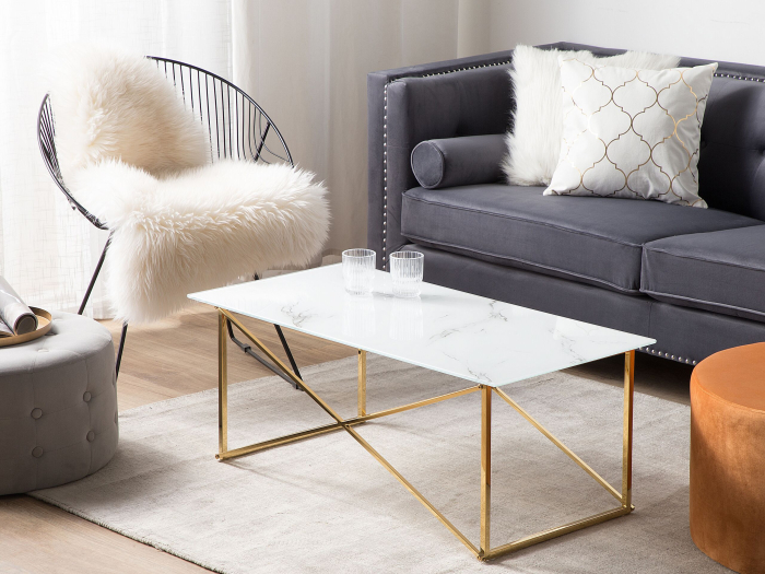 Măsuță de cafea EMPORIA Sticlă securizată Marmură/Auriu [1]