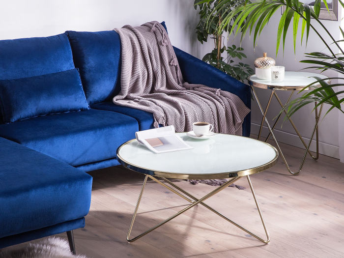 Măsuță de cafea MERIDIAN Sticlă securizată Alb/Auriu [1]