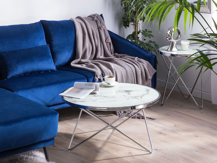 Măsuță de cafea MERIDIAN Sticlă securizată Marmură/Argintiu [1]