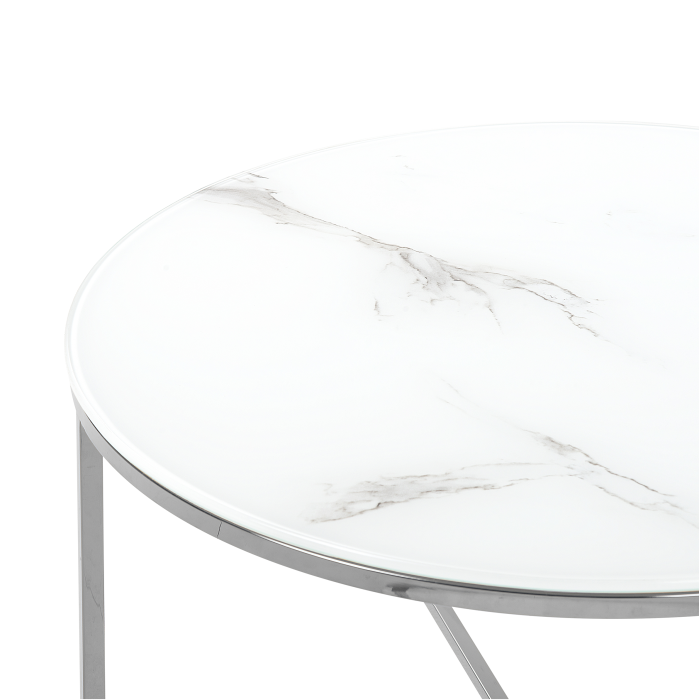 Măsuță de cafea QUINCY Sticlă securizată Marmură/Argintiu [4]