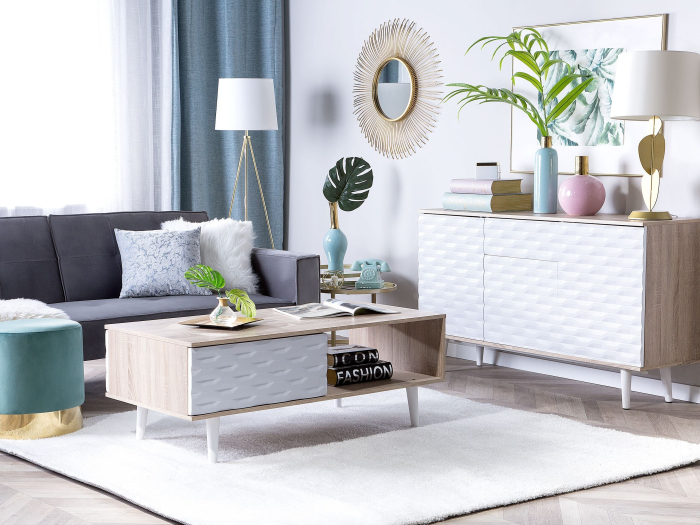 Coffee table SWANSEA Light brown with storage [1]