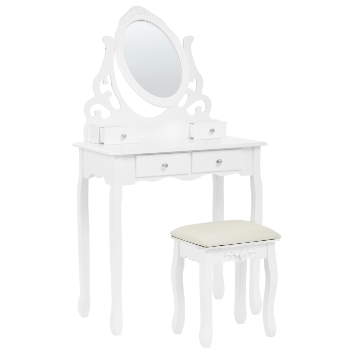 Masuță de machiaj cu oglindă și taburet AMOUR Alb [4]