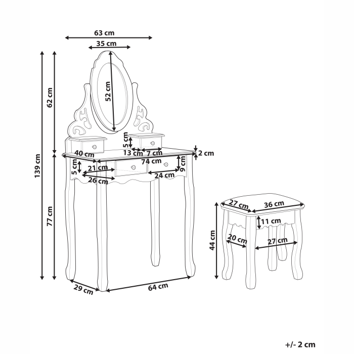 Masuță de machiaj cu oglindă și taburet AMOUR Alb [3]