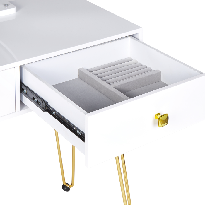 Masuță de machiaj cu oglindă și taburet CAEN LED Alb [9]