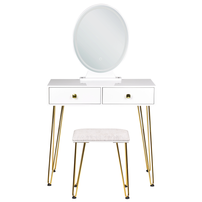 Masuță de machiaj cu oglindă și taburet CAEN LED Alb [4]