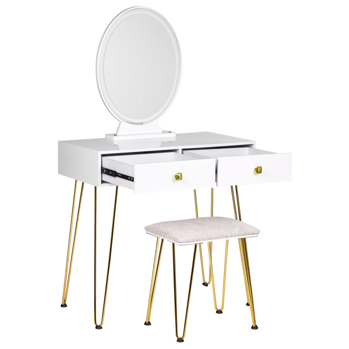 Masuță de machiaj cu oglindă și taburet CAEN LED Alb [6]