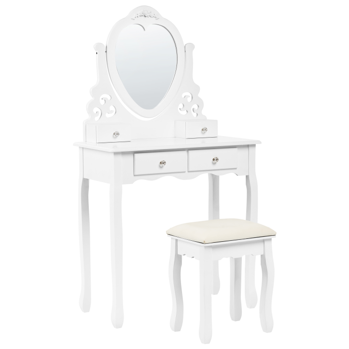 Masuță de machiaj cu oglindă și taburet DIVA Alb [2]