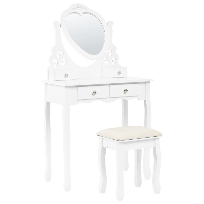 Masuță de machiaj cu oglindă și taburet DIVA Alb [5]