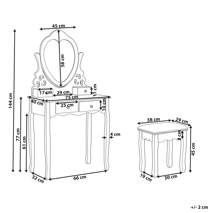 Masuță de machiaj cu oglindă și taburet DIVA Alb [3]